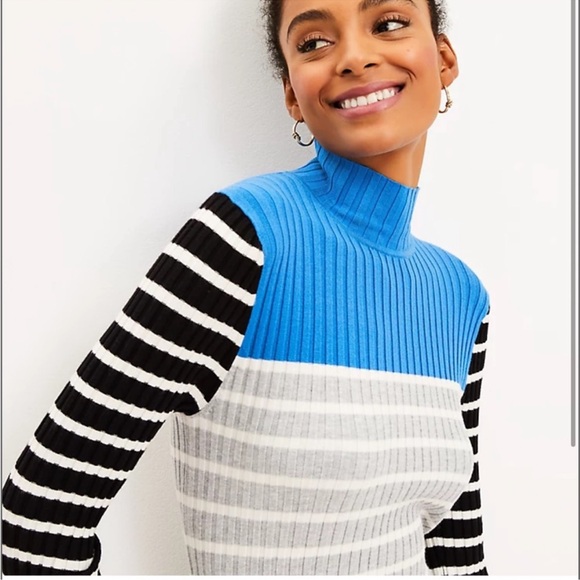 Loft Ribbed & Stripe Long Sleeve Turtleneck - Picture 1 of 7